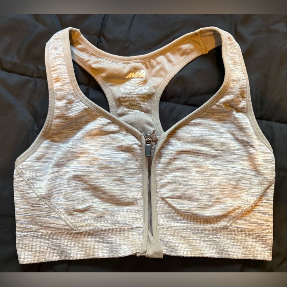 Avia Women's Zip-Front Sports Bra - Beige Size XXL